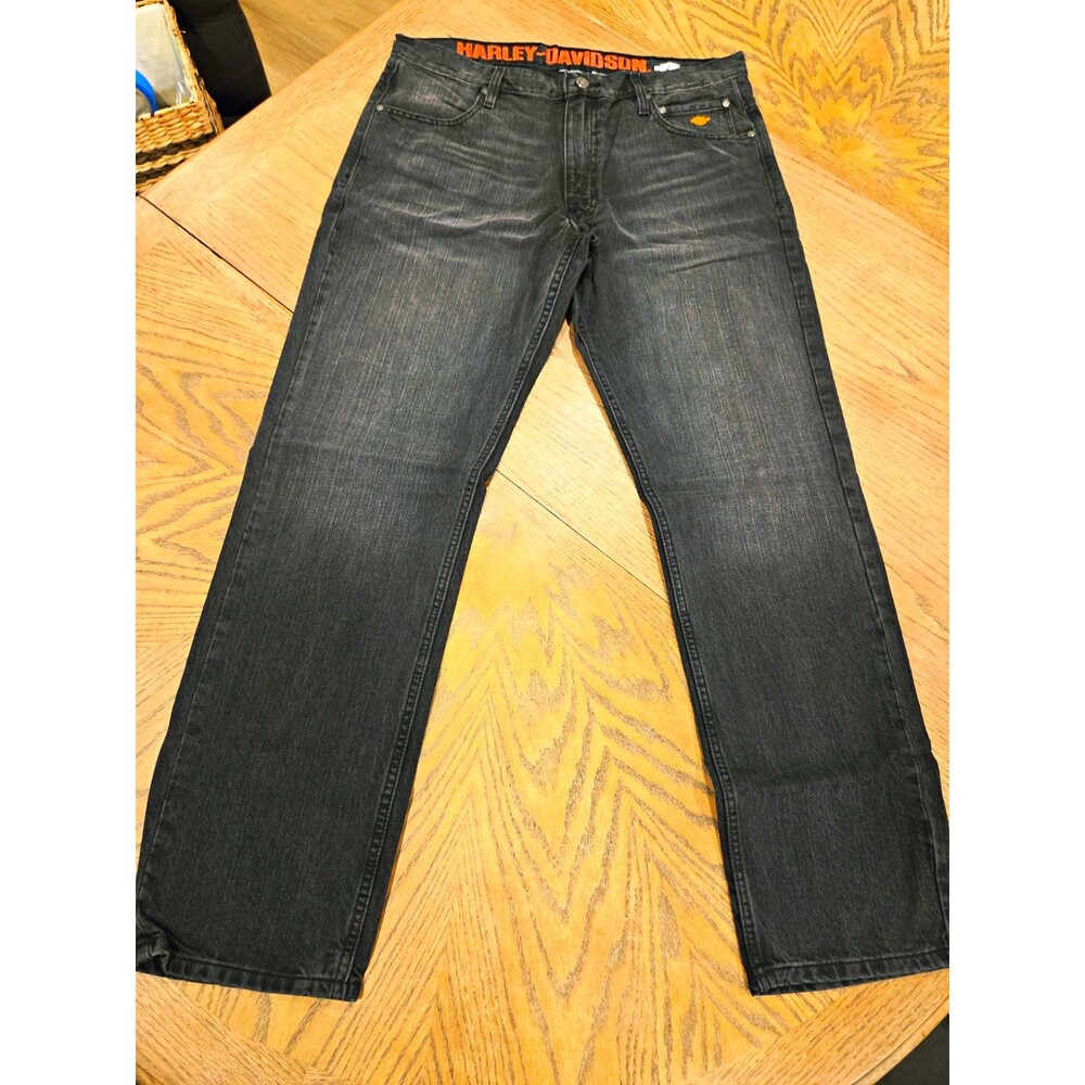 Harley Davidson Jeans Mens 36x32 Black Faded Straight Leg Biker Moto Denim NWT